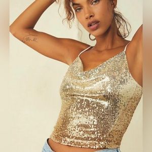 Free People Stop and Stare Gold Sequins Cami